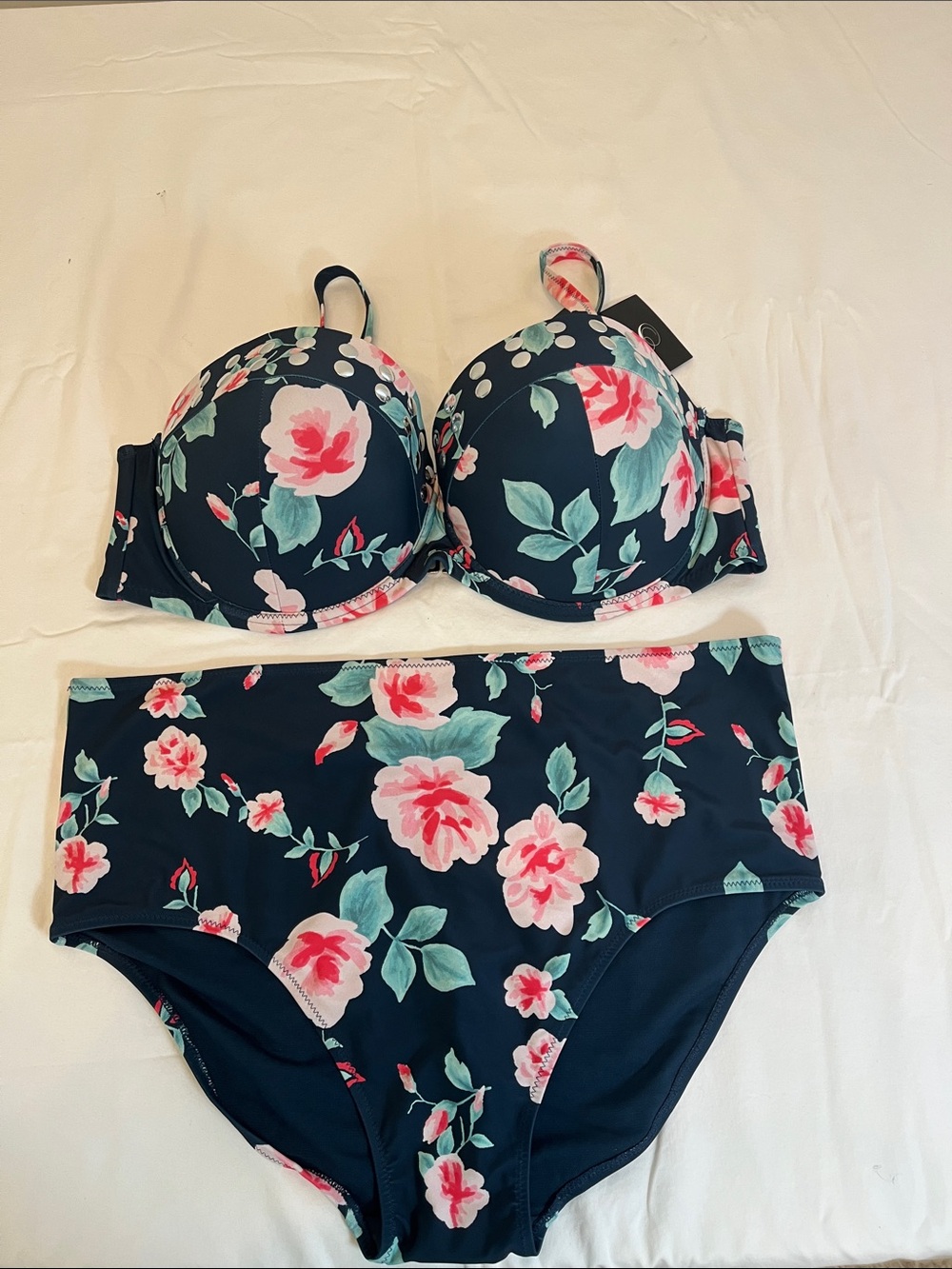 Paramour Navy Floral Bikini Set with Pink Roses